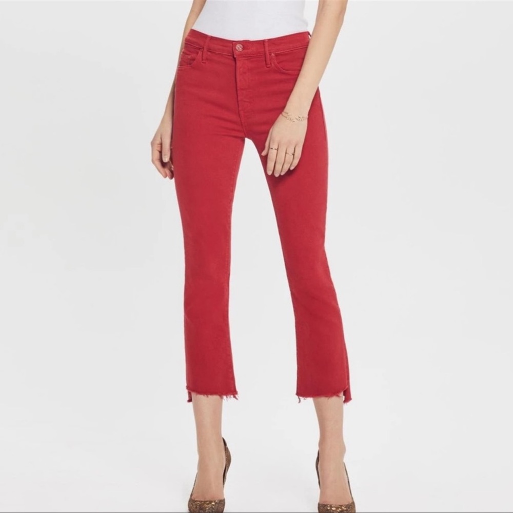 Mother The Insider Crop Step Frey Denim Jeans Hot Rod Red Size 27